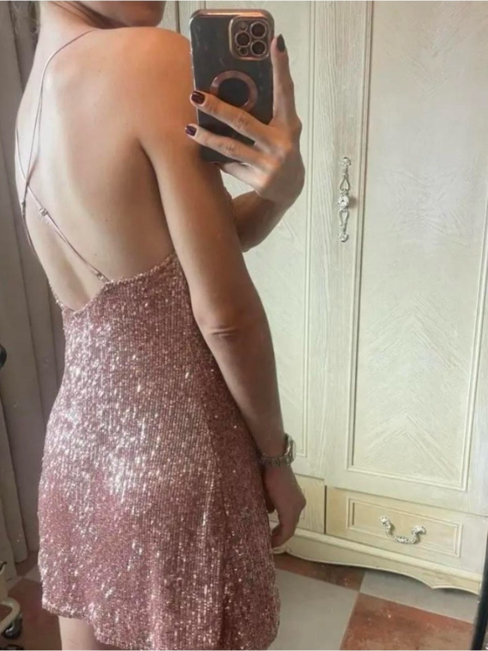 Victoria's Secret Rose Gold Sequin Backless Slip Dress